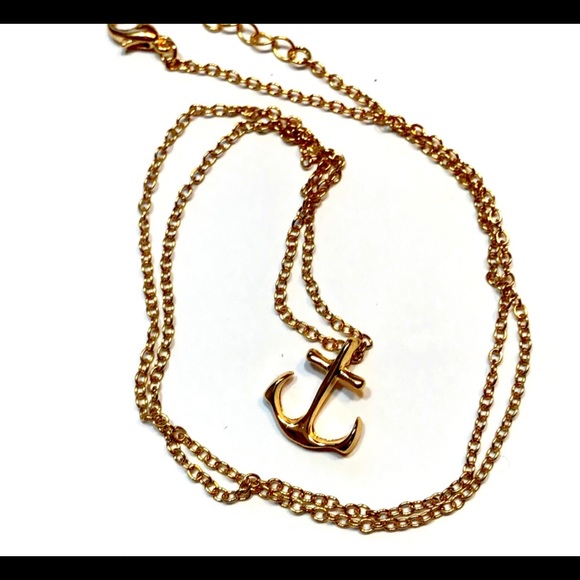 Shiny Yellow Gold Plated Anchor Necklace - Picture 2 of 4
